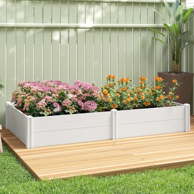 Outsunny Vinyl Raised Garden Bed Kit, 6.5 x 3 x 1ft Elevated Garden Box with Divider and Open Bottom, White