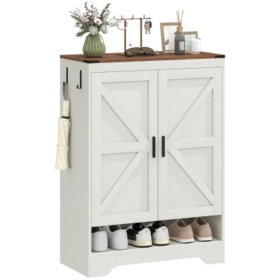 HOMCOM 5-Tier Shoe Storage Cabinet for 15 Pairs, Freestanding Farmhouse Shoe Cabinet, White