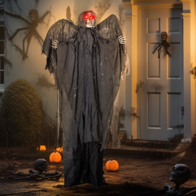 HOMCOM 6.4' Life Size Winged Grim Reaper Outdoor Halloween Decoration Animatronic, Animated Prop w/ Light Up Eyes