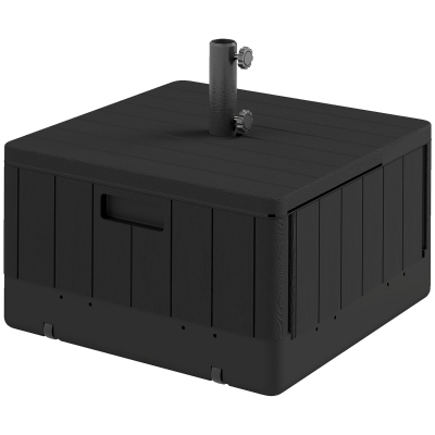 Outsunny 3-in-1 Patio Umbrella Base, Coffee End Table, Flower Box Planter with Wheels Handles, Square Plastic 176lb Stand/110lb Water Fillable Outdoor Garden Umbrella Stand, Black