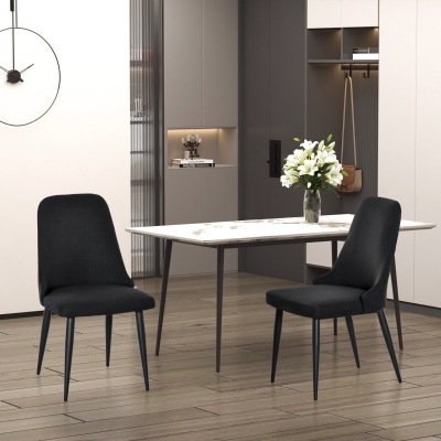 HOMCOM Modern Dining Chair Set of 2, Fabric Upholstered Side Chairs for Kitchen Living Room with Metal Legs, Black