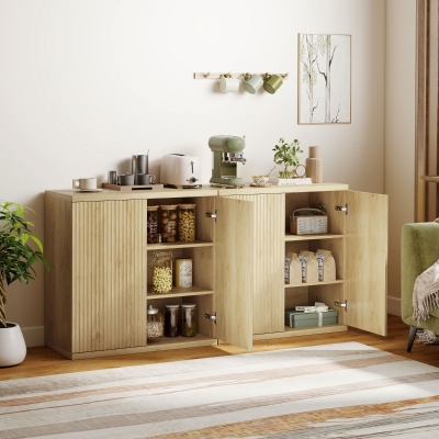 HOMCOM Sideboard Buffet Cabinet Set of 2, Kitchen Cabinet with Soft-Close Door and Adjustable Shelves for Living Room, Oak