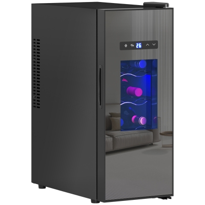 HOMCOM Wine Fridge, 12 Bottle, Under Counter Drinks Beer Wine Cooler with Glass Door, LED Light, Temperature Control