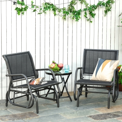 Outsunny Patio Glider Set of 2 Outdoor Glider Chair with Breathable Mesh Seat & Backrest, Armrests and Metal Frame, Black