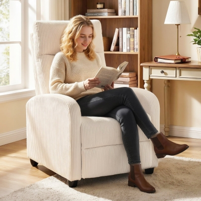 HOMCOM Fabric Recliner Chair Manual Home Theater Seating Single Reclining Sofa Chair with Padded Seat for Living Room, Beige