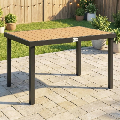 Outsunny Aluminum Outdoor Dining Table for 6, Patio Rectangular Table, 47.2" x 35.4" x 29.1", Natural