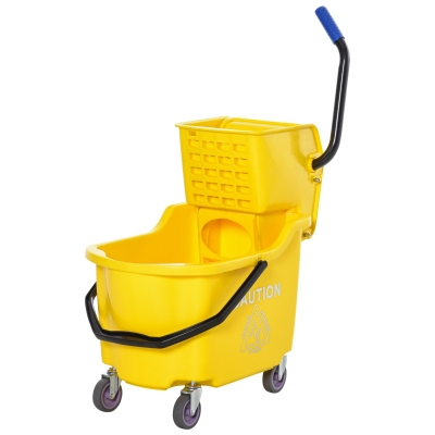 HOMCOM Mop Bucket Cart, 34 Quart with Side Press Wringer, Yellow
