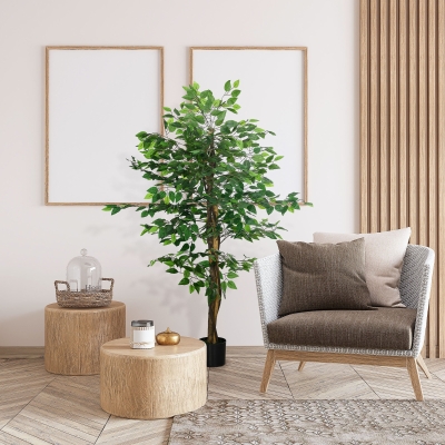 HOMCOM 5ft Artificial Tree Ficus, Indoor Fake Plant with Pot, for Home Decor