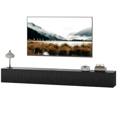 HOMCOM 71" Floating TV Stand for TVs up to 72 Inch, Wall Mount Media Console with 2 Fluted Flip-Down Doors, Cable Hole, Black
