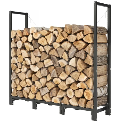 Outsunny 4 ft Firewood Rack with Customisable Width & Height, Cable Reinforcement, 616 lb Capacity Log Store Indoors, Black