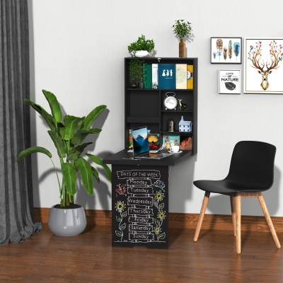 HOMCOM Wall Mounted Table Fold Out Convertible Desk, Multi-Functional Space Saving Computer Desk with Writing Floating Board for Students, Black