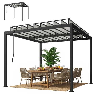Outsunny 9.5 x 10 ft Louvered Pergola with PC Roof, Aluminium Outdoor Pergola Gazebo with Drainage Gutters, Handle, Clear