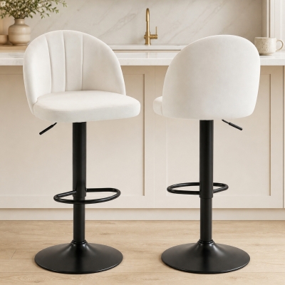 HOMCOM Bar Stools Set of 2, Swivel Counter Height Barstools with Footrest, Cream White
