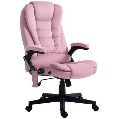 Vinsetto Reclining Massage Office Chair, Executive Office Chair with High Back, Swivel Wheels, Pink