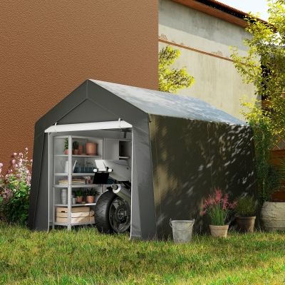 Outsunny 10' x 10' Outdoor Storage Shed Portable Garage with Roll-up Door for Motorcycle, Bike, Garden Tools, Dark Grey