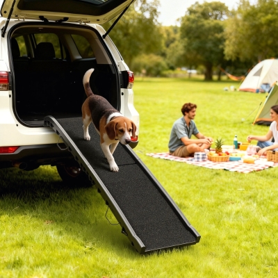 PawHut 61 Inches Folding Pet Ramp with Frosted Surface, Raised Side Rails, for Cars, SUVs