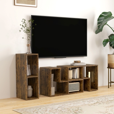 HOMCOM TV Stand for TVs up to 75", 3-Piece Modular TV Console with Open Storage Shelves, Rustic Brown