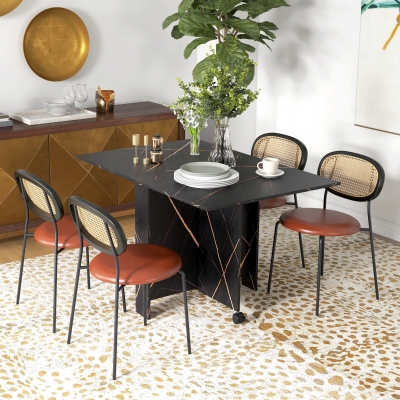 HOMCOM Foldable Dining Table, Drop Leaf Folding Side Table Console Writing Desk with 2 Wheels for Kitchen, Dining Room