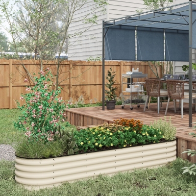 Outsunny 8 x 2 x 1.5 FT Galvanized Steel Raised Garden Bed, Metal Garden Bed Planter Box with Safety Edging, Cream White