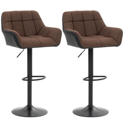 HOMCOM Swivel Barstools Set of 2 Adjustable Bar Stools with Footrest Armrests and PU Leather Back for Dining Room Brown