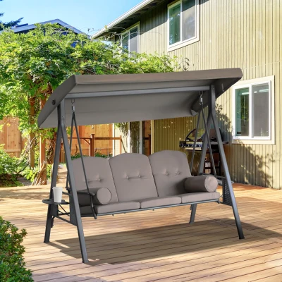 Outsunny 3-Seat Patio Swing Chair, Adjustable Canopy, Brown