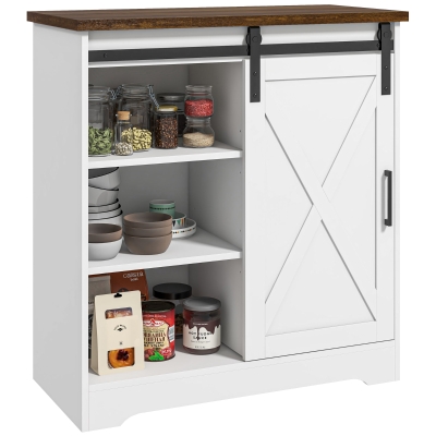 HOMCOM Farmhouse Kitchen Buffet Cabinet with Sliding Barn Door, White