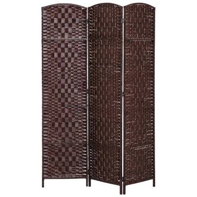 HOMCOM 6ft Folding Room Divider, 3 Panel Wall Partition with Wooden Frame for Bedroom, Home Office, Brown