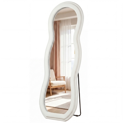 HOMCOM 64" x 24" Full Length Mirror, Floor Mirror Hanging or Wall Mount, with Arched Wavy Velvet Frame for Bedroom
