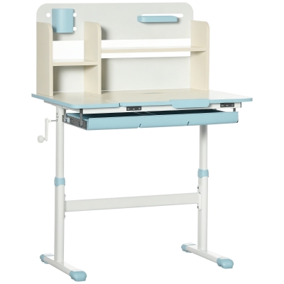 Qaba Kids Study Desk, Height Adjustable with Drawer & Shelf, Blue
