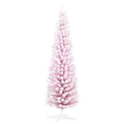 HOMCOM 7' Pink Snow Flocked Artificial Christmas Tree, Pencil Shape