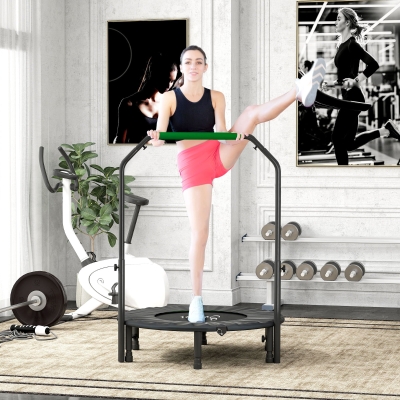 Soozier 40" Foldable Mini Fitness Trampoline, with Adjustable Foam Handle, Green