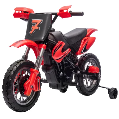 Qaba 12V Kids Electric Motorcycle, Ride on Motorcycle with Training Wheels, Rear Suspension, Horn for 3-6 Years, Red