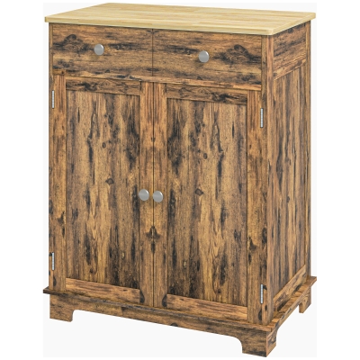 HOMCOM Kitchen Storage Cabinet, Solid Wood Top, Brown