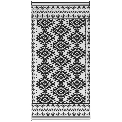 Outdoor Rug 215.7" x 107.9" x 0.12" Black and White Rhombus Border