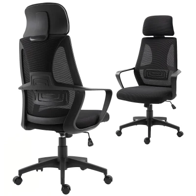 Vinsetto Mesh Office Chair with Up&Down Headrest, Ergonomic Computer Desk Chair with Adjustable Tilt Angle, Height Adjustable Swivel Seat with Lumbar Support for Office, Black