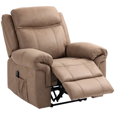 HOMCOM Manual Recliner Chair with Vibration Massage, Side Pockets, Microfibre Reclining Chair for Living Room, Brown