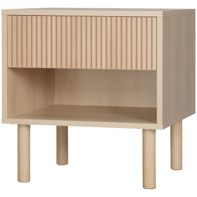 HOMCOM Modern Bedside Table with Drawer and Open Shelf, Sofa Side Table for Bedroom Living Room, Natural