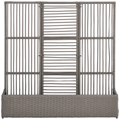 Outsunny Raised Garden Bed with Lattice Trellis, Rattan Outdoor Planter with Storage for Garden, Patio, Balcony, Grey