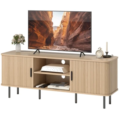 HOMCOM TV Stand Cabinet for TVs up to 65 Inches, TV Unit with Storage Shelves and Cabinets for Living Room, Oak Tone