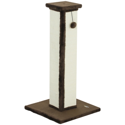 PawHut 32" Tall Cat Scratching Post for Indoor Cats and Kittens, Sisal Cat Scratcher with Hanging Ball Soft Plush, Brown