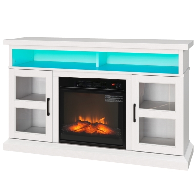 HOMCOM 48" Fireplace TV Stand for TVs Up to 55 Inches, Media Entertainment Center with 3D Flame, Adjustable Shelves, White