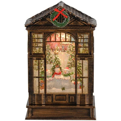 HOMCOM Musical Snow Globe with Lights, Christmas Snow Globe Lantern with Swirling Glitter for Holiday Party Gift, Bronze