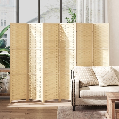 HOMCOM 6-Panel Room Divider, 5.6 FT Freestanding Folding Privacy Screen, Partition Wall Divider, Natural Wood