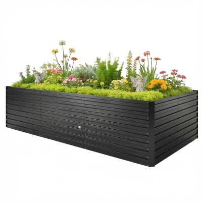 Outsunny 8 x 4 x 2ft Galvanized Raised Garden Bed, Reinforced Outdoor Planter Box with Open Bottom, Black