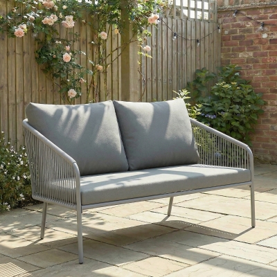 Outsunny Garden Sofa with Cushions, 2-Seater Outdoor Balcony Rattan Sofa, 112 x 72 x 76 cm, Grey