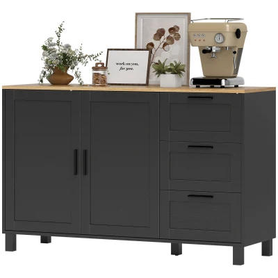 HOMCOM Buffet Cabinet with Soft-Close Doors, Modern Sideboard with 3 Drawers for Living Room, Kitchen and Dining Room, Black