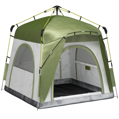 Outsunny Instant Automatic Camping Dome Tent Portable with 4 Doors and 4 Windows for 3 Person, Green