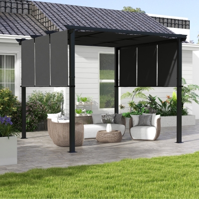 Outsunny 10' x 10' Metal Pergola, Outdoor Pergola with Retractable Canopy, for Garden, Patio, Backyard, Deck, Charcoal Grey