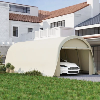 Outsunny 12' x 23.6' Heavy-Duty Carport Tent with Large Door, Beige