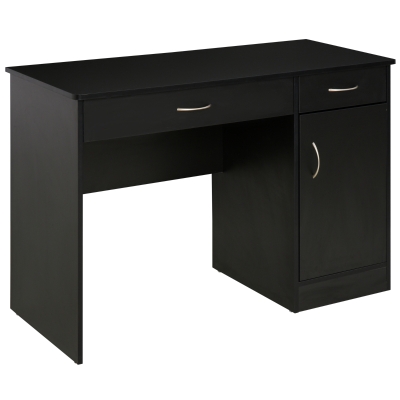 HOMCOM Computer Desk with Storage Drawers, Study Writing Table with Cabinet Adjustable Shelf for Home Office Workstation Bedroom, Black